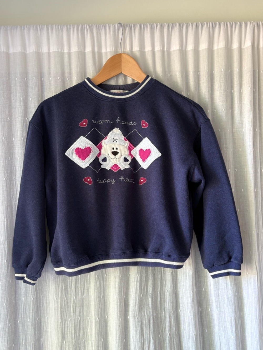 Vintage 90s Christie Brooks Cozy Navy Heart Bear Crewneck Sweater